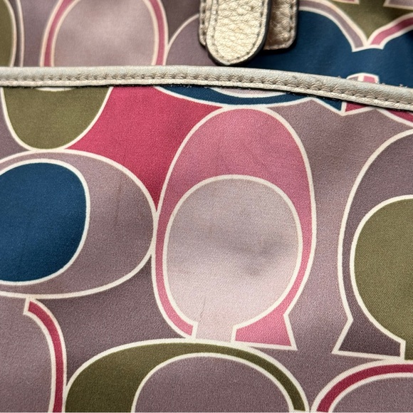 Coach Signature Multi-Color Satin Tote Bag with Metallic Gold Trim Shoulder Bag - Picture 4 of 16